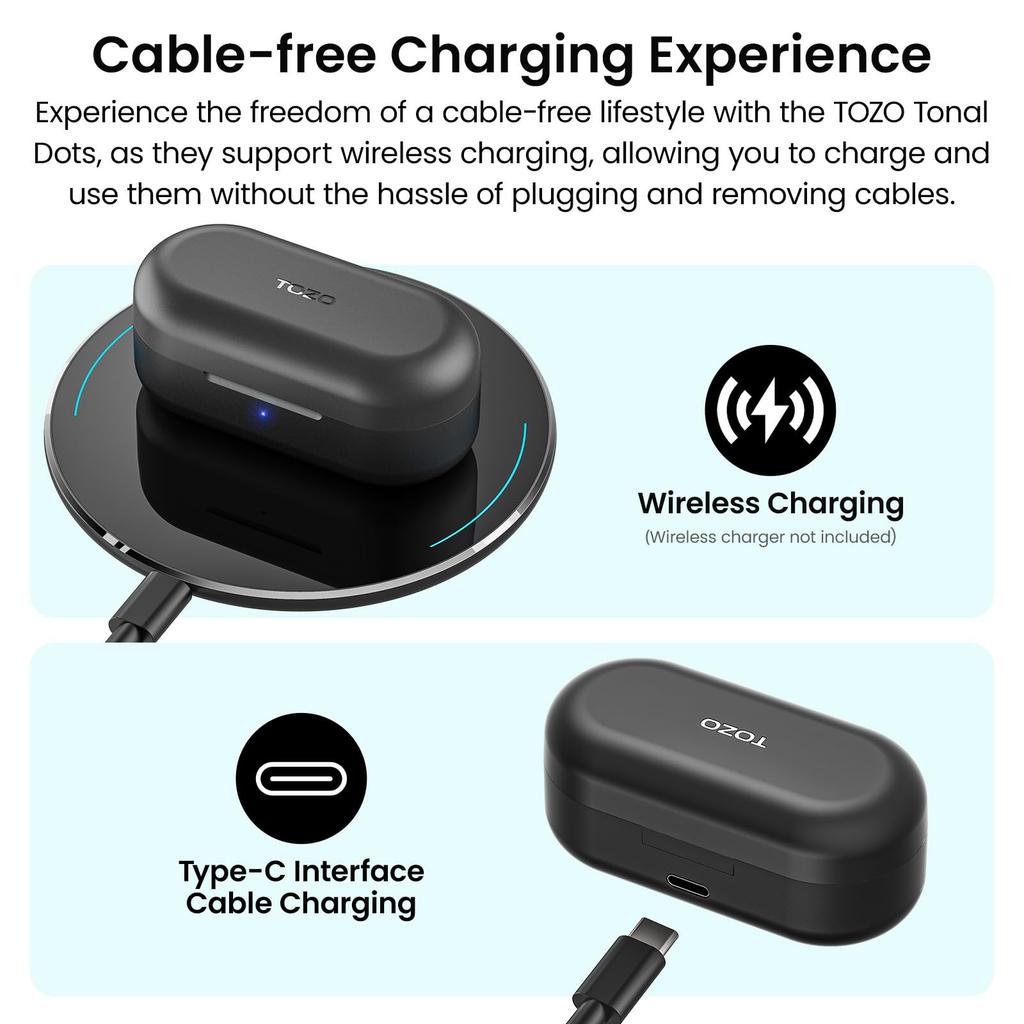 TOZO Tones Dots Wireless Superior Sound Powerful and Delicate LED Display Battery Level ENC Noise Custom App Touch Up to 55 Hours of Auto Instant Fast