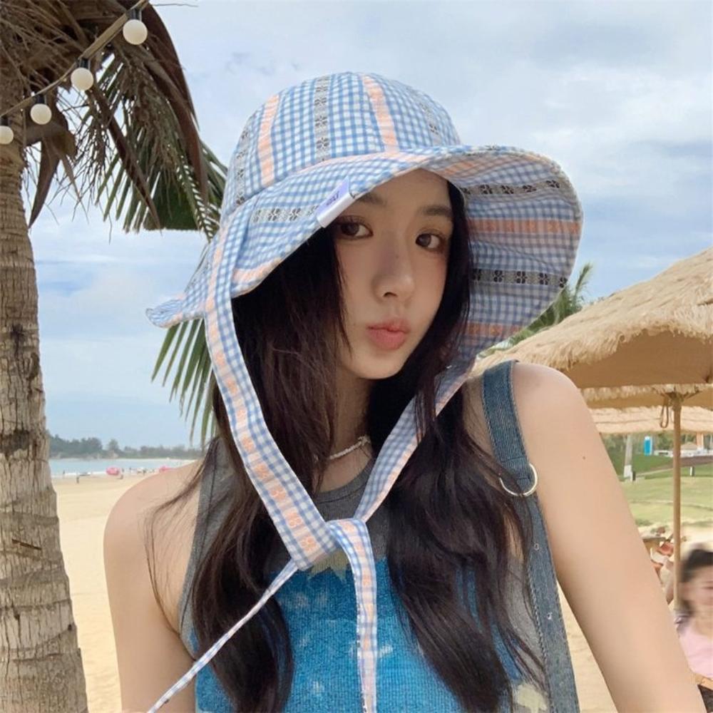 Солнцезащитная шляпа на бретелях с защитой от УФ-лучей, быстросохнущая клетчатая панама, модная пляжная шляпа рыбака, лето