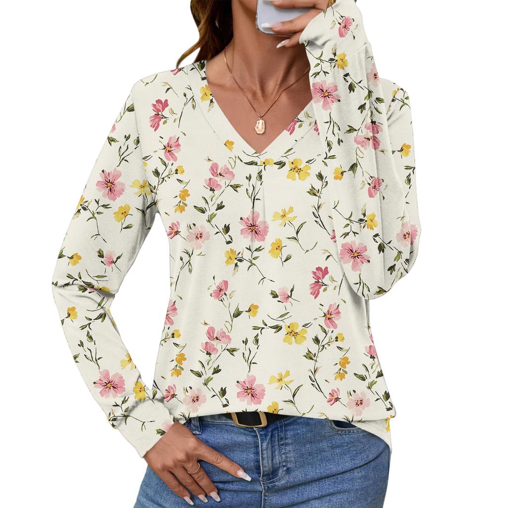 Женские топы с длинным рукавом, нарядные повседневные футболки с V-образным вырезом, базовые футболки, одежда для отпуска, осенняя модная одежда