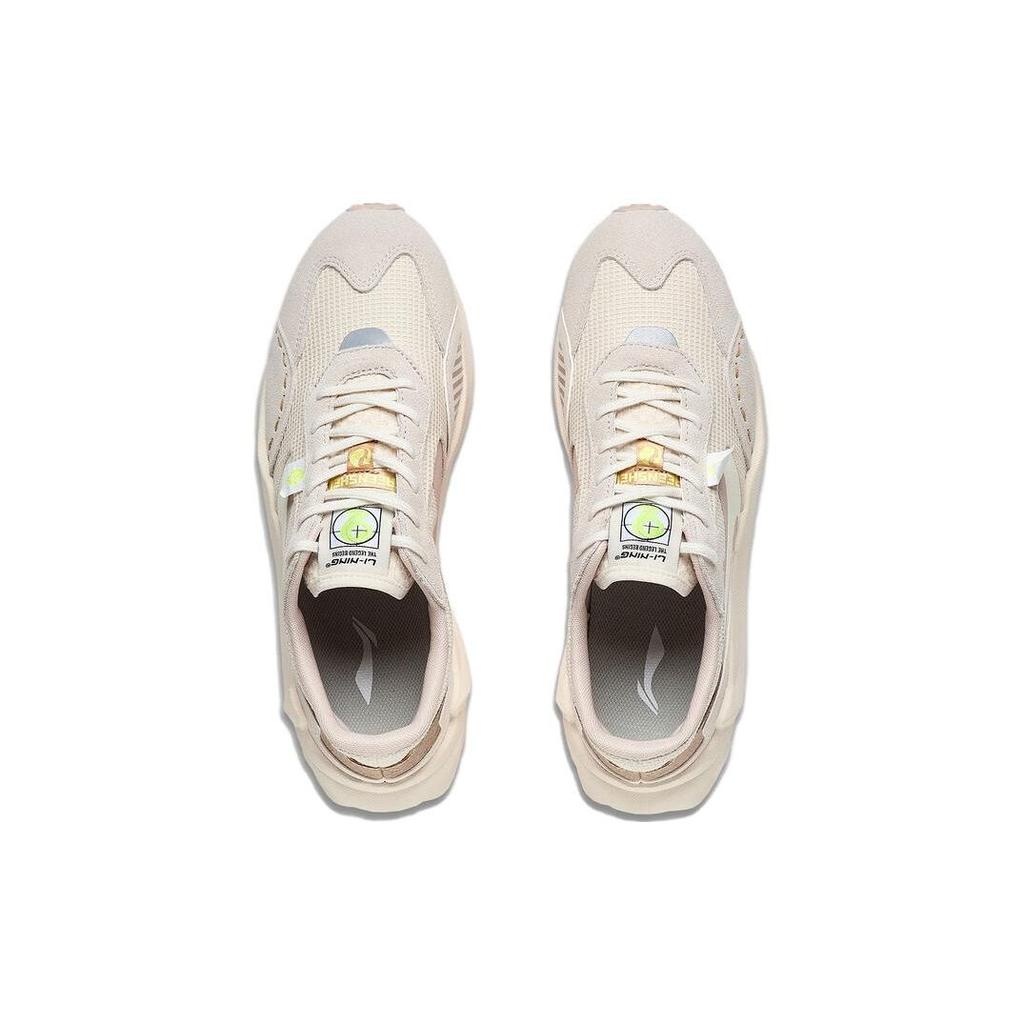 Li Ning Fang Yuan Ткань Синтетическая Кожа Нескользящая Износостойкая Низкая Спортивная Повседневная Обувь Мужские Кроссовки Бело-Коричневого Цвета AGCT015-7