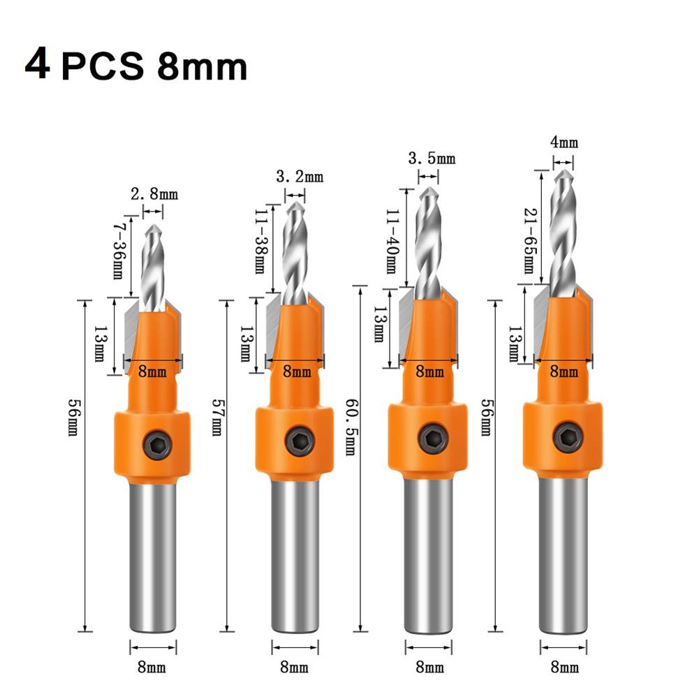 4pcs HSS Countersink Drill Bit Set Screw Woodworking Chamfer W/ Wrench Screw Acc