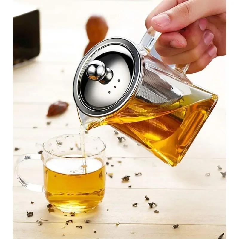 Teapot Glass Tea Infusers Heat with Stainless Steel Infuser Heat Resistant Glass Teapot Household for Tea Parties and Stovetop