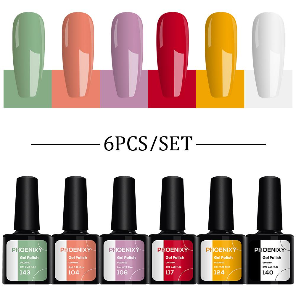 Набор лаков для ногтей PHOENIXY, 4/6/8/10 шт., гибридный полупостоянный светодиодный гель-лак для замачивания, все для маникюра, набор лаков для ногтей