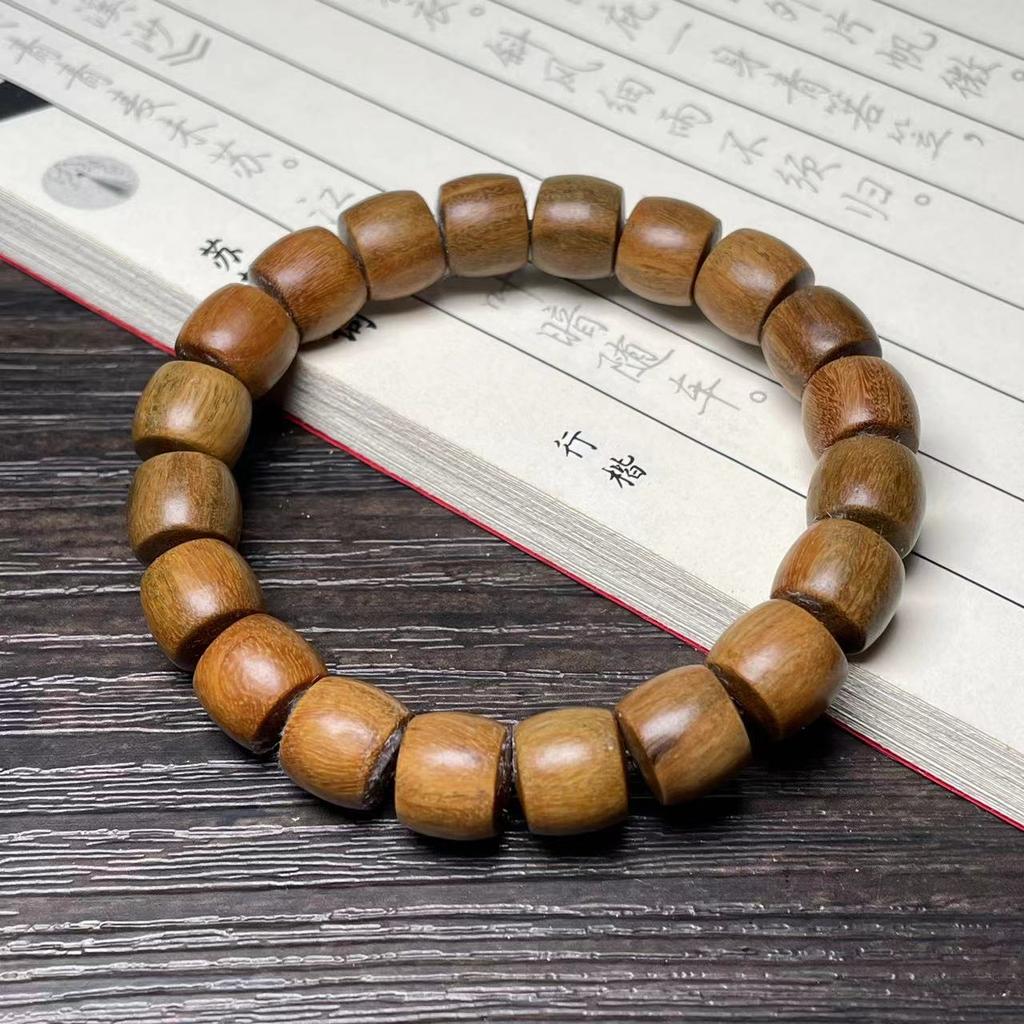 Браслет из этнического стиля из зеленого сандала с прямыми бочкообразными бусинами, ручной работы, бутик, маленький браслет из сандала, мужской и женский, Вэньвань, в один оборот