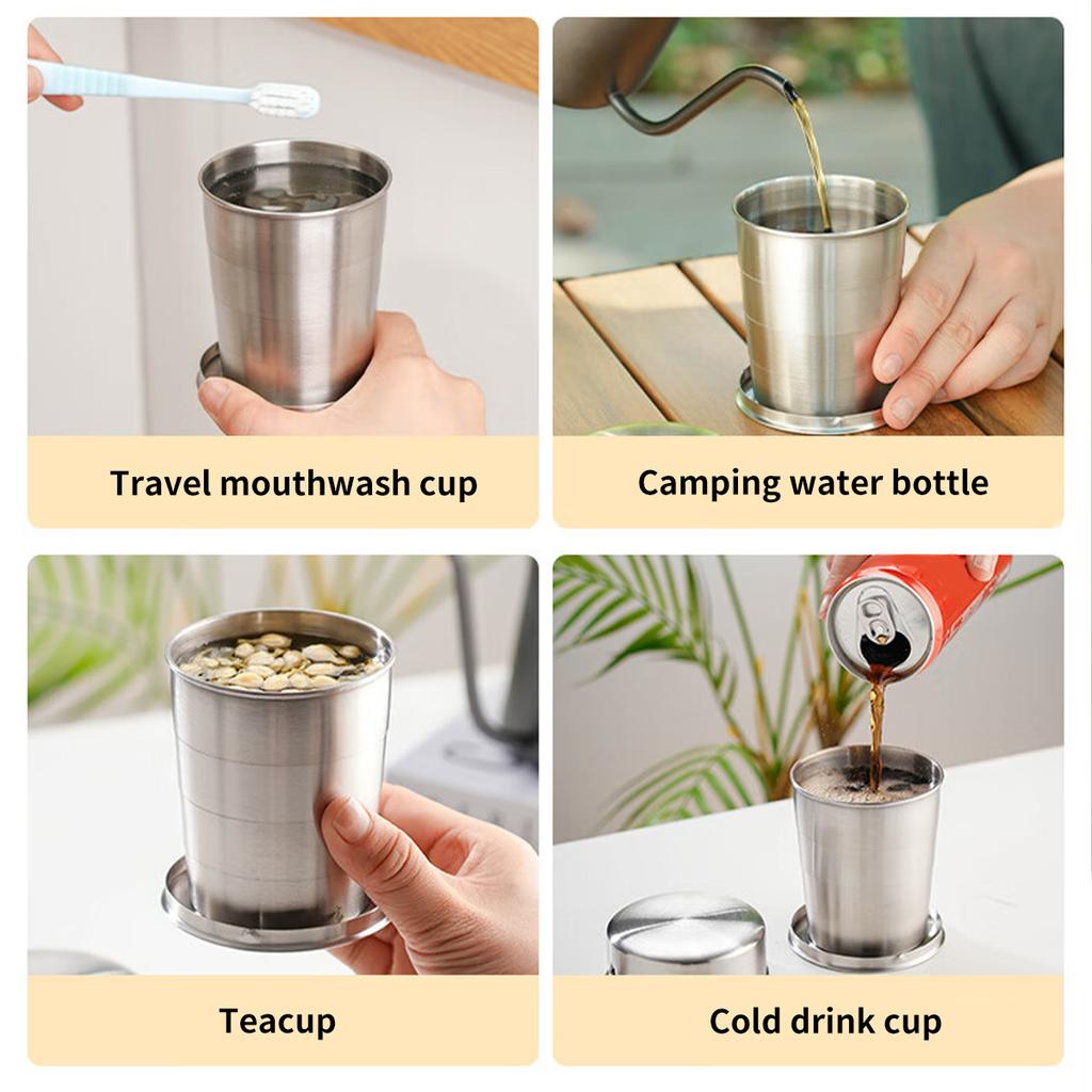 Складной стакан из нержавеющей стали 304, портативный, телескопический стакан для кемпинга, дорожная кружка, выдвижной складной стакан с брелоком