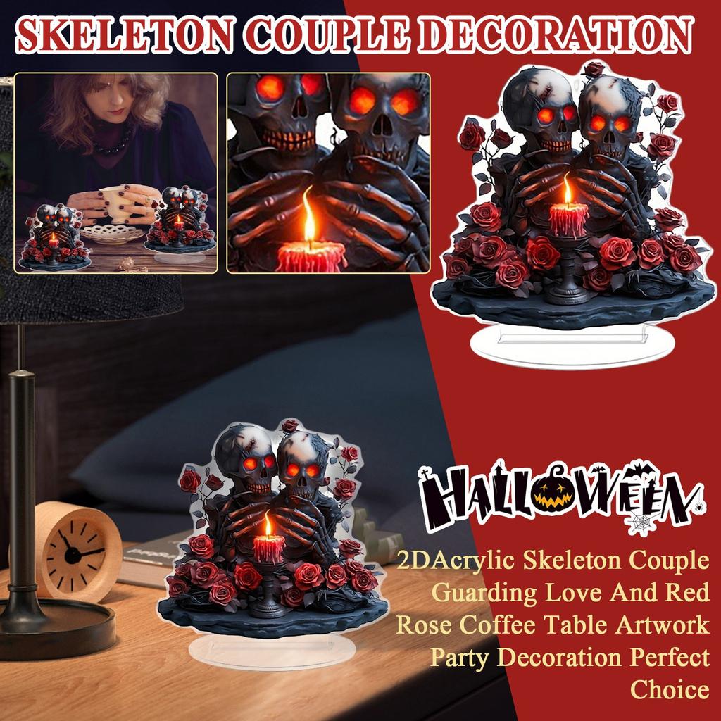 2D Акриловый Скелет Пара Охраняющая Любовь и Красная Роза Журнальный Столик Художественное Произведение Украшение для Вечеринки Идеальный Выбор