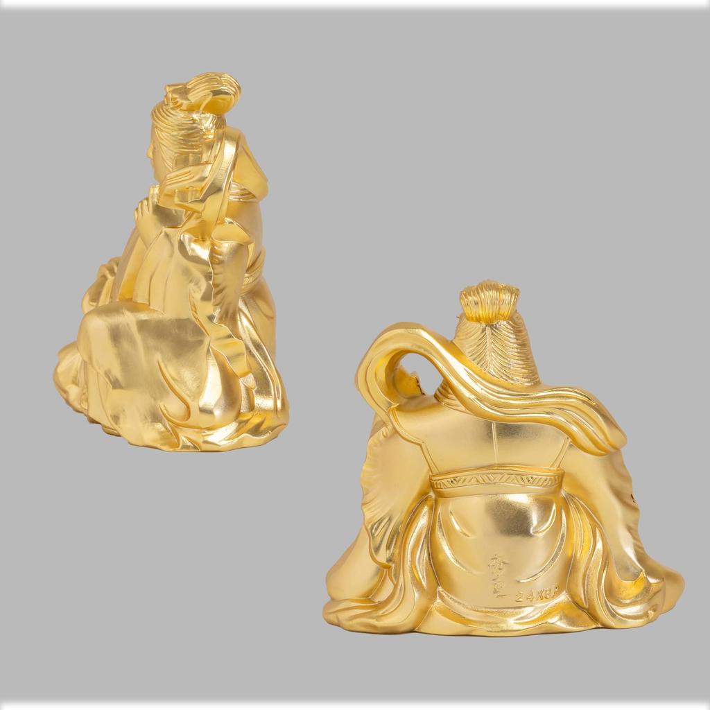 Seven Lucky Gods of Good Fortune: Benzaiten (Gold Plated/24K) Sculptor: Makita Shuuun Original Model - Buddhist Statue, Ornament, Takaoka Bronze Ware