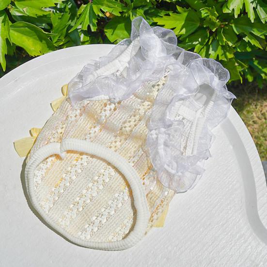 Pet Sleeveless Shirt Ruffle Collar Lace Bowknot Decor Breathable Spring Summer Small Medium Dog Cat Vest Clothes Outfit Apparel Pet Supplies