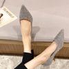 Женские туфли на каблуке 2024 года, новый стиль, модные универсальные женские туфли с пайетками на весну и осень, удобные туфли с острым носком Zapatos