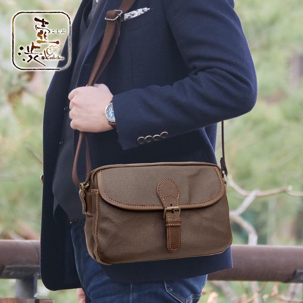 Косибу (Косибу) Мужская сумка через плечо, Легкая, Crossbody, Сделано в Японии, Холст Курасики, Окрашена хурмовым танином, Идеально подходит для кимоно, Для прогулок