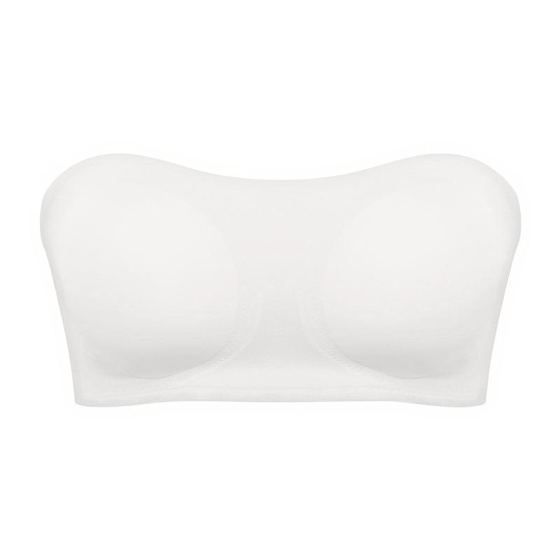 Women's Solid Strapless No Padding Seamless Side Button CrossBra Comfortable Smooth Underwear Back Wrap Bra Black Lingerie