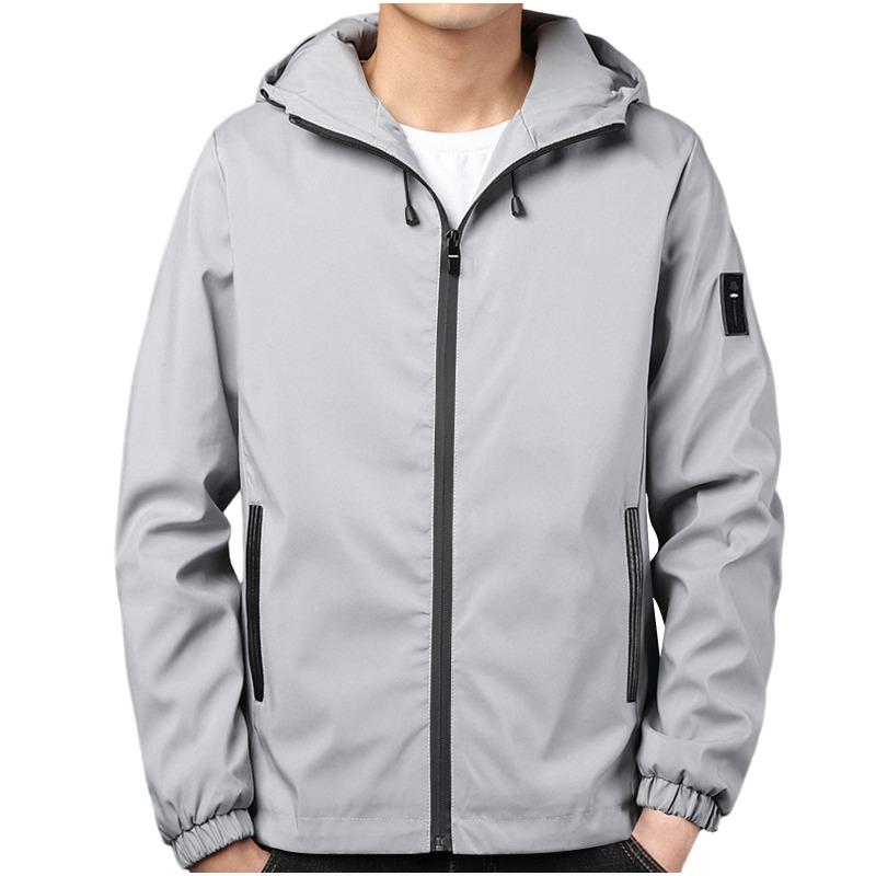 Men S Casual Hooded Jacket Long Sleeve Solid Color Multi Pocket