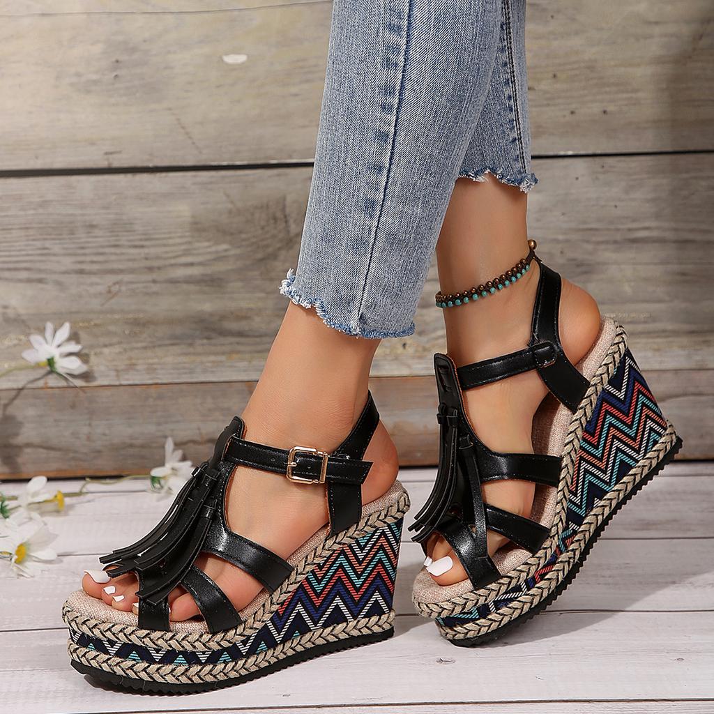 Thick Bottom Tassel Gladiator Sandals for Women Summer Ankle Strap Wedge Heels Sandals Woman Goth Chunky Platform Sandalias