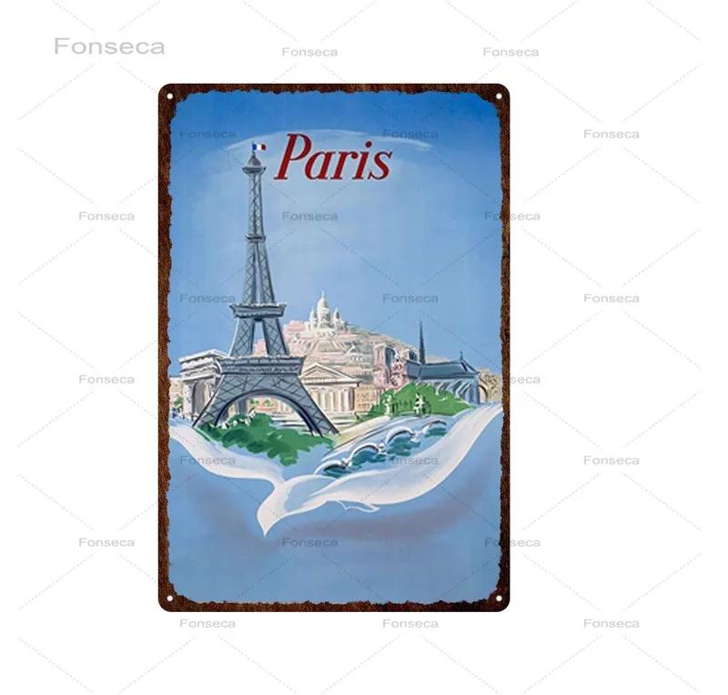 Paris Roma City Metal Sign Vintage Metal Plaque Travel Plates Decor For Bar Home Wall Decor Tin Sign Landscape Poster