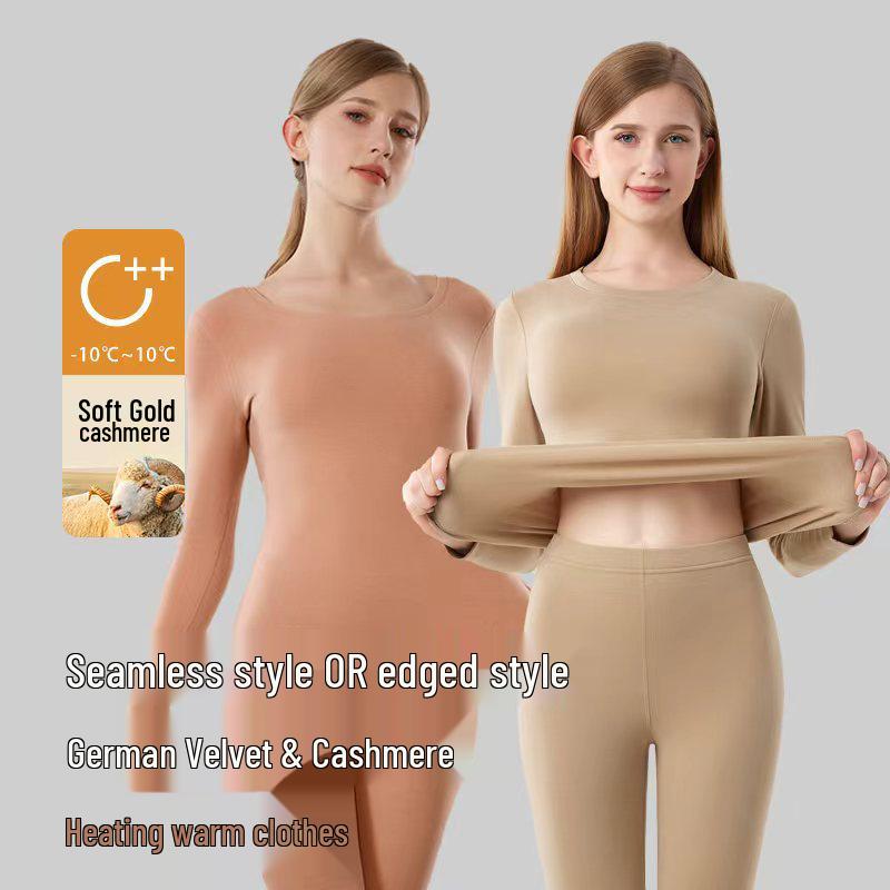 Женский термокомплект из кашемира класса А с флисовой подкладкой - Антибактериальный топ и брюки для осени/зимы.