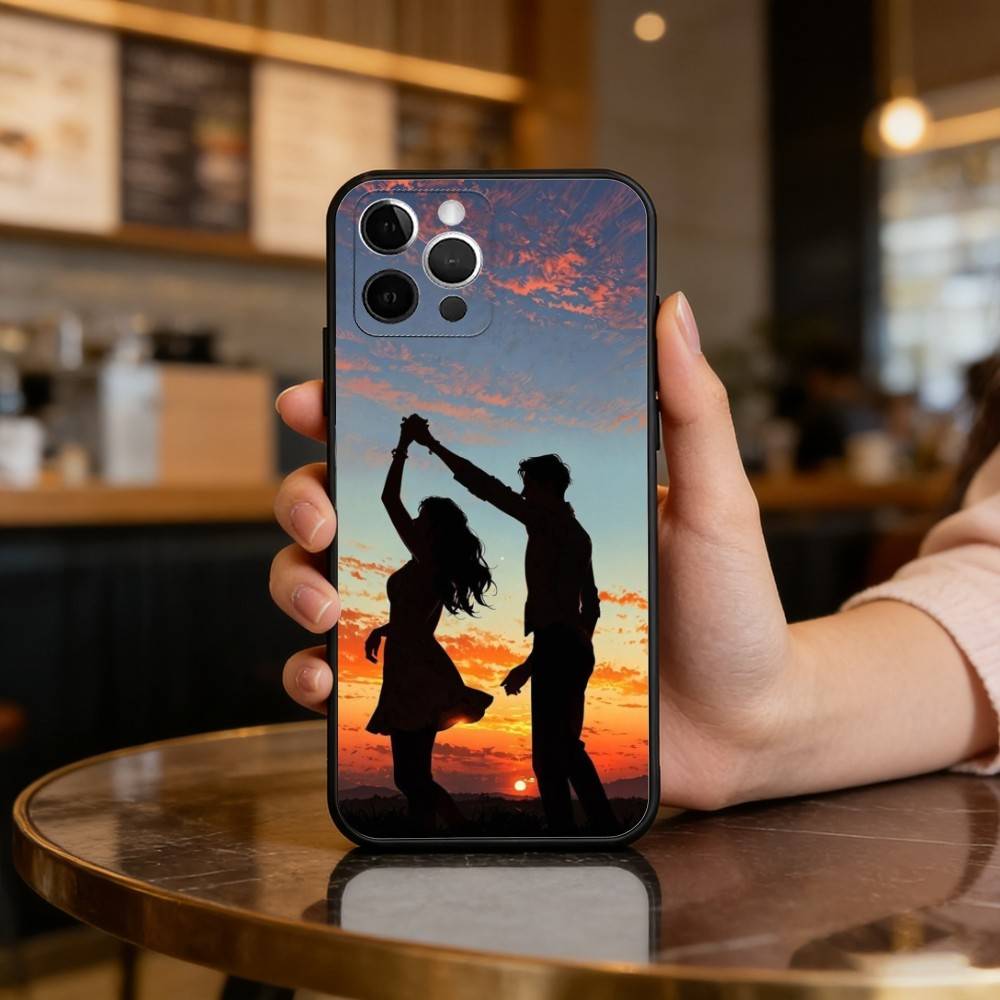 Чехол для телефона с силуэтами романтической пары для iPhone 17,16,15,14,13,12,11 Plus,Pro Max,Мягкий силиконовый черный чехол