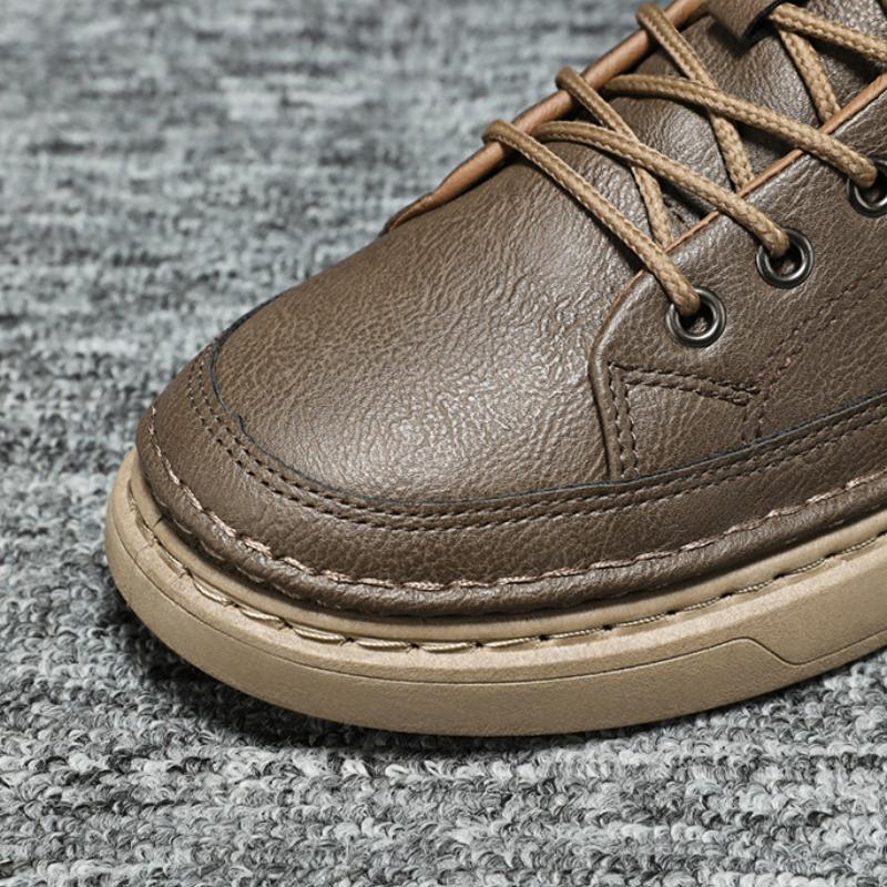 Модные Новые Мужские Кожаные Повседневные Туфли Модные Водонепроницаемые Мужские Рабочие Туфли Нескользящие Толстоподошвенные Вулканизированные Туфли Дизайнерские Мужские Кроссовки