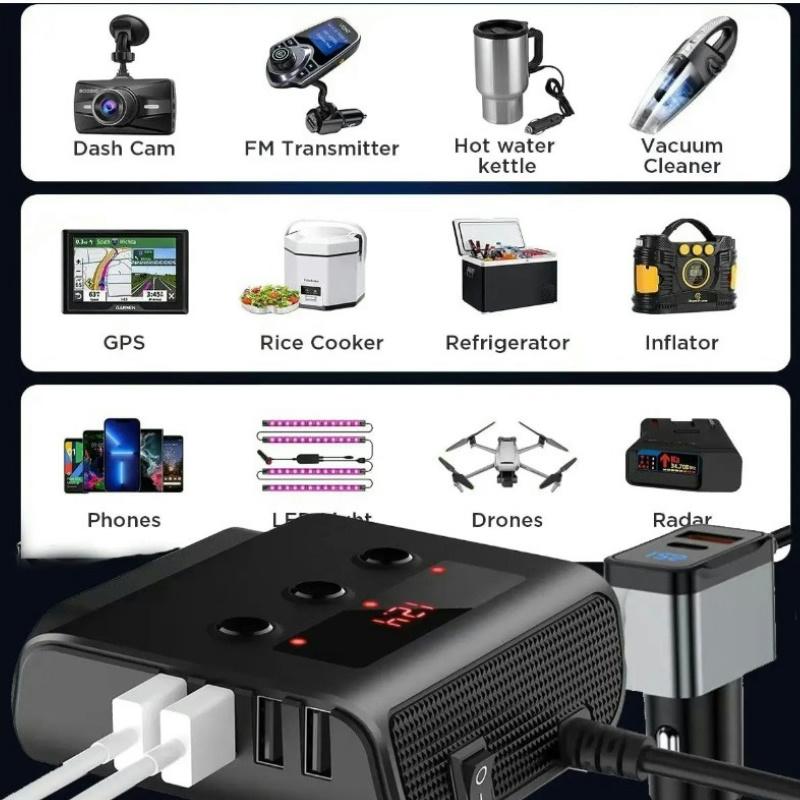 Автомобильный прикуриватель, разветвитель, автомобильное зарядное устройство, адаптер 180 Вт, автомобильное зарядное устройство 9 в 1, разветвитель для кемпинга, GPS, автомобильный адаптер 12 В/24 В