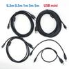 0.3-5M Мини B 5-контактный USB штекер удлинительный кабель к USB штекер T-порт 5-контактный Быстрая передача данных зарядное устройство для плеера автомобильного видеорегистратора GPS цифровой камеры HDD