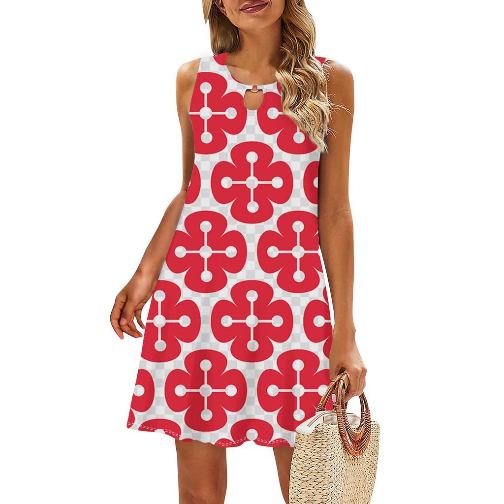 Женское повседневное летнее платье без рукавов с принтом, свободное пляжное платье с вырезами