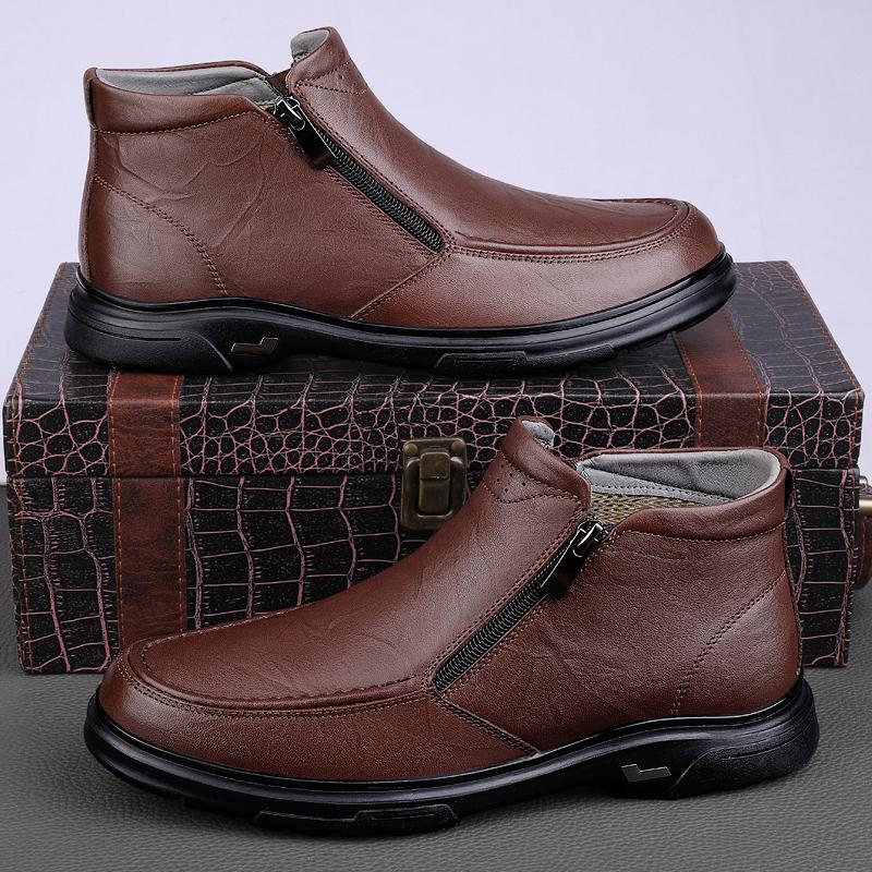 Модные мужские ботинки из натуральной кожи, ветрозащитные, противоскользящие, осенне-зимние ботинки Челси, теплые зимние ботинки, мужские хлопковые ботинки, повседневная обувь для мужчин
