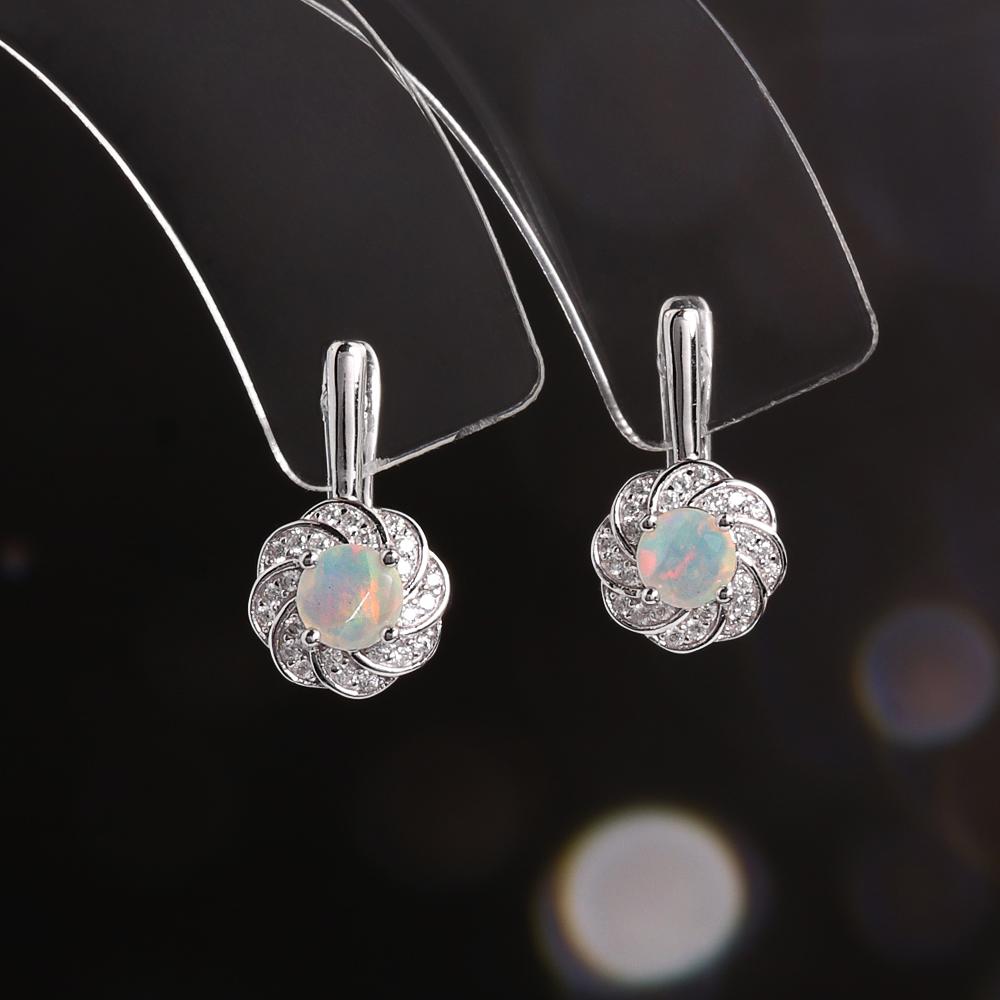 Elegant Flower Shape Clasp Ring Earrings Pendant Necklace Set Natural Opal S925 Silver Fine Jewelry for Women's Banquet Gifts