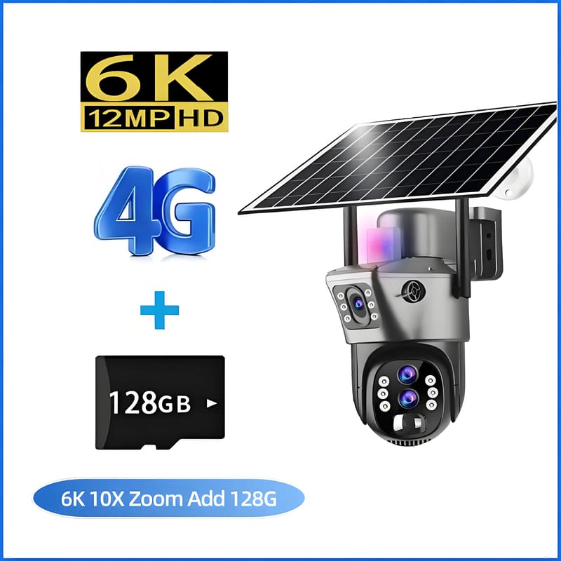 LS VISION 10x Zoom 4G SIM Solar Camera Outdoor 6K 12MP Three Lens HD Night Vision IP Surveillance Camera Security Protection PTZ CCTV Cam