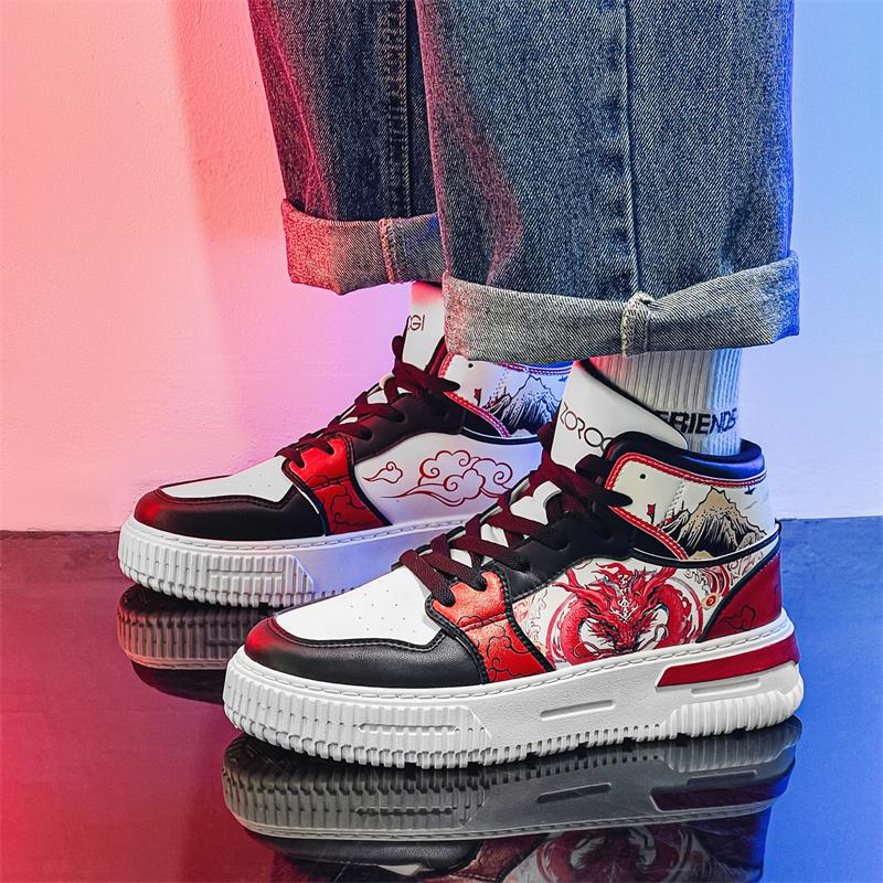 Мужские высокие кроссовки для скейтбординга в китайском стиле, модные женские кроссовки на платформе с принтом дракона, удобные новые повседневные кроссовки для мужчин