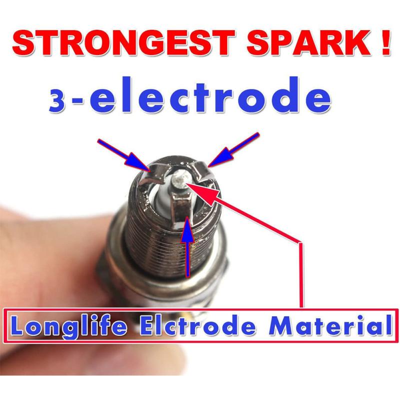 3pcs Ceramic Motorcycle Spark Plug Triple Electrode High Temperature Resistance Corrosion