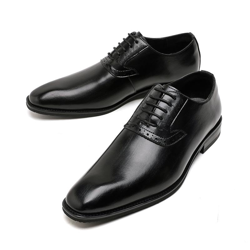 Men's Dress Leather Shoes Lace-up Rubber Sole Business Gentleman Men's Shoes Large Size Small Leather Shoes 24278-R