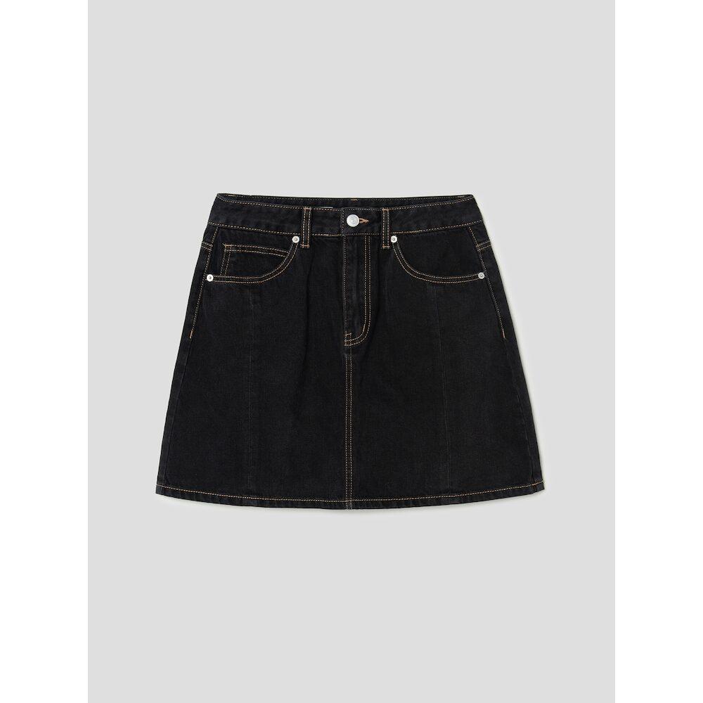 8SECONDS Front Slit Denim Mini Skirt Black