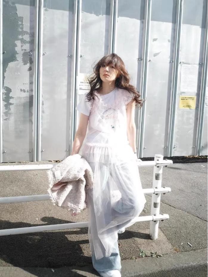 In-Stock: Korean Cotton Round Neck Print T-Shirt - Lily Girl 2025 Summer Slim-Fit Casual Top