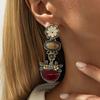 Ingemark Элегантные Ретро Цветок Красная Смола Серьги-Капли Женские Серьги-Подвески с Пирсингом Темпераментные Эстетичные Ювелирные Аксессуары