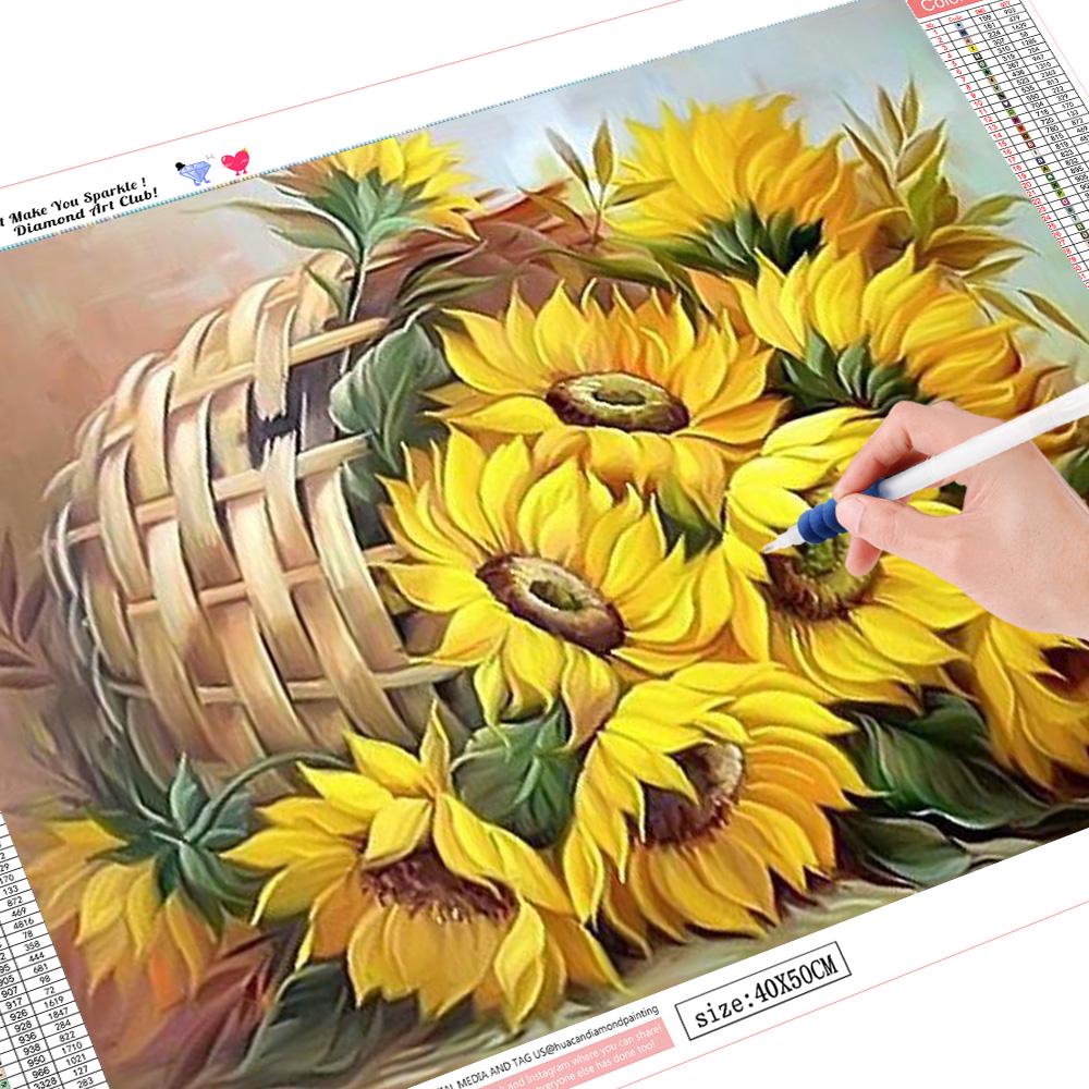Полный квадратный дрель, алмазная живопись, набор, корзина, подсолнух, сделай сам, вышивка крестиком, домашний декор