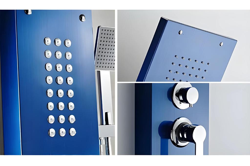 Shower panel tap with hydromassage - blue
