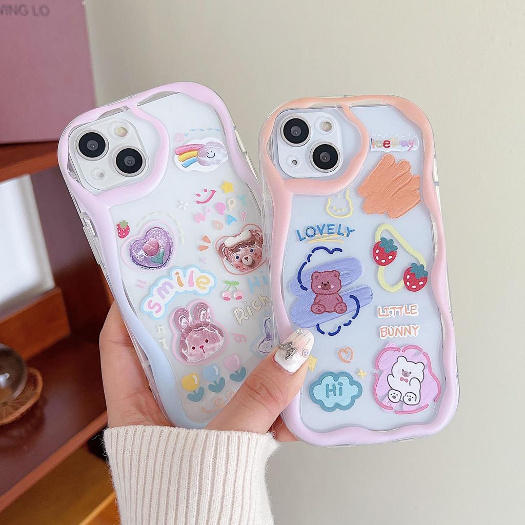 Cute Silicone Case for Redmi Note 12 11 Samsung A54 A14 iPhone 11 13 Oppo Reno 8T Infinix Note 30 Pro Funda Painted Cartoon Bear Cover Soft TPU Bumper