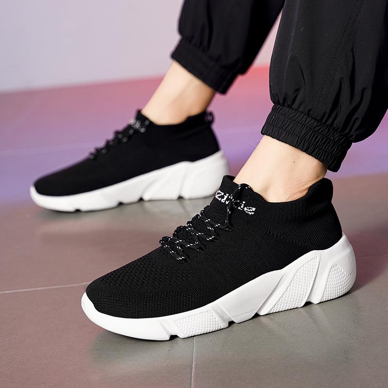 Men's Breathable Sneakers Running Shoes Men and Women Ultralight High Elastic Socks Shoes Tennis Sports Black Shoes