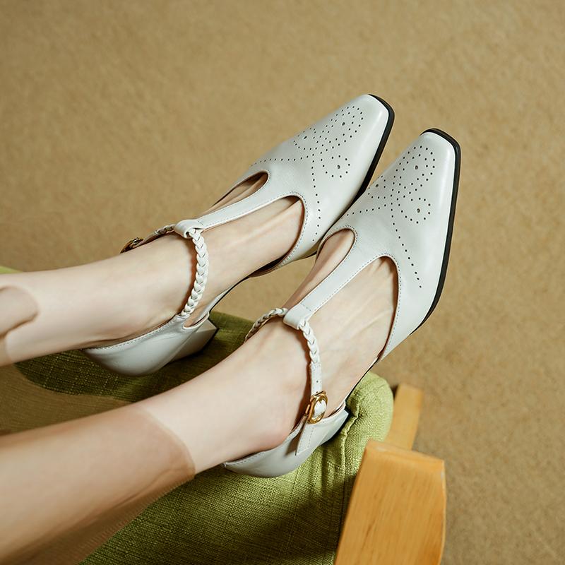 Мода 2025 Лето Женские Сандалии Натуральная Кожа Сексуальный Острый Носок Т-образный Ремешок Вечерние Туфли Высокий Каблук Летние Туфли-Лодочки Ажурная Обувь Женская 34-40