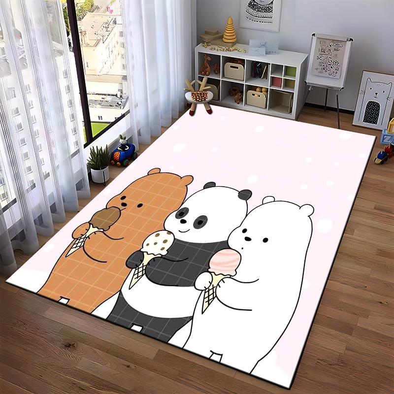 Cartoon Bears Eating Ice Cream on Pink Background Cute Animal Pattern Carpet. Suitable for use as an anti-slip1 for1room and bedroom sofas