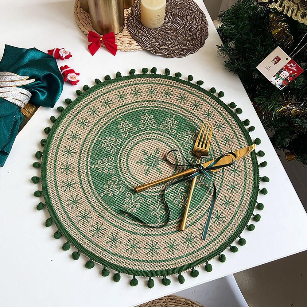 Cotton Linen Woven Placemat Heat Insulation Tableware Mats Vintage Retro Decorative Mat  Home