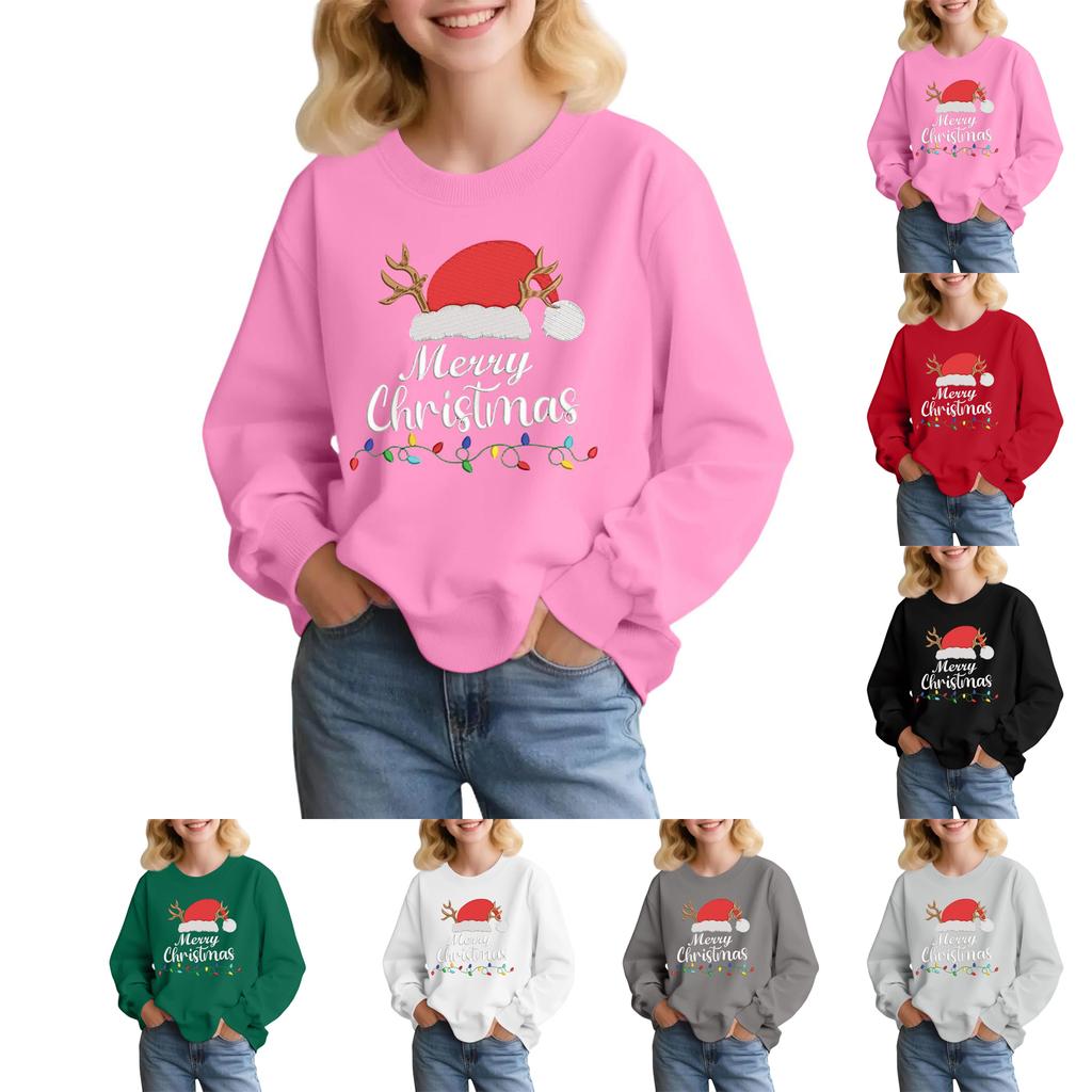 Kids' Fashion Loose-Fit Casual Long-Sleeve Christmas Print Oversized Crewneck Sweatshirt