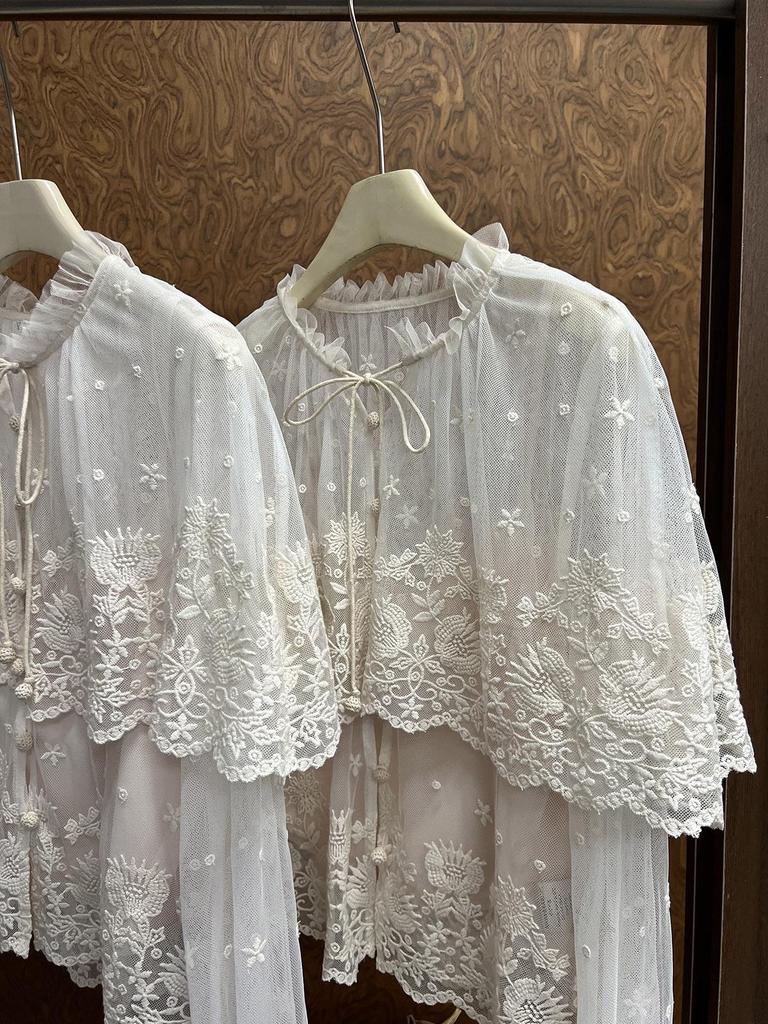 SE Дизайнерская кружевная рубашка Весна 26: Двухслойный, прозрачный, с цветочной вышивкой, кардиган-накидка