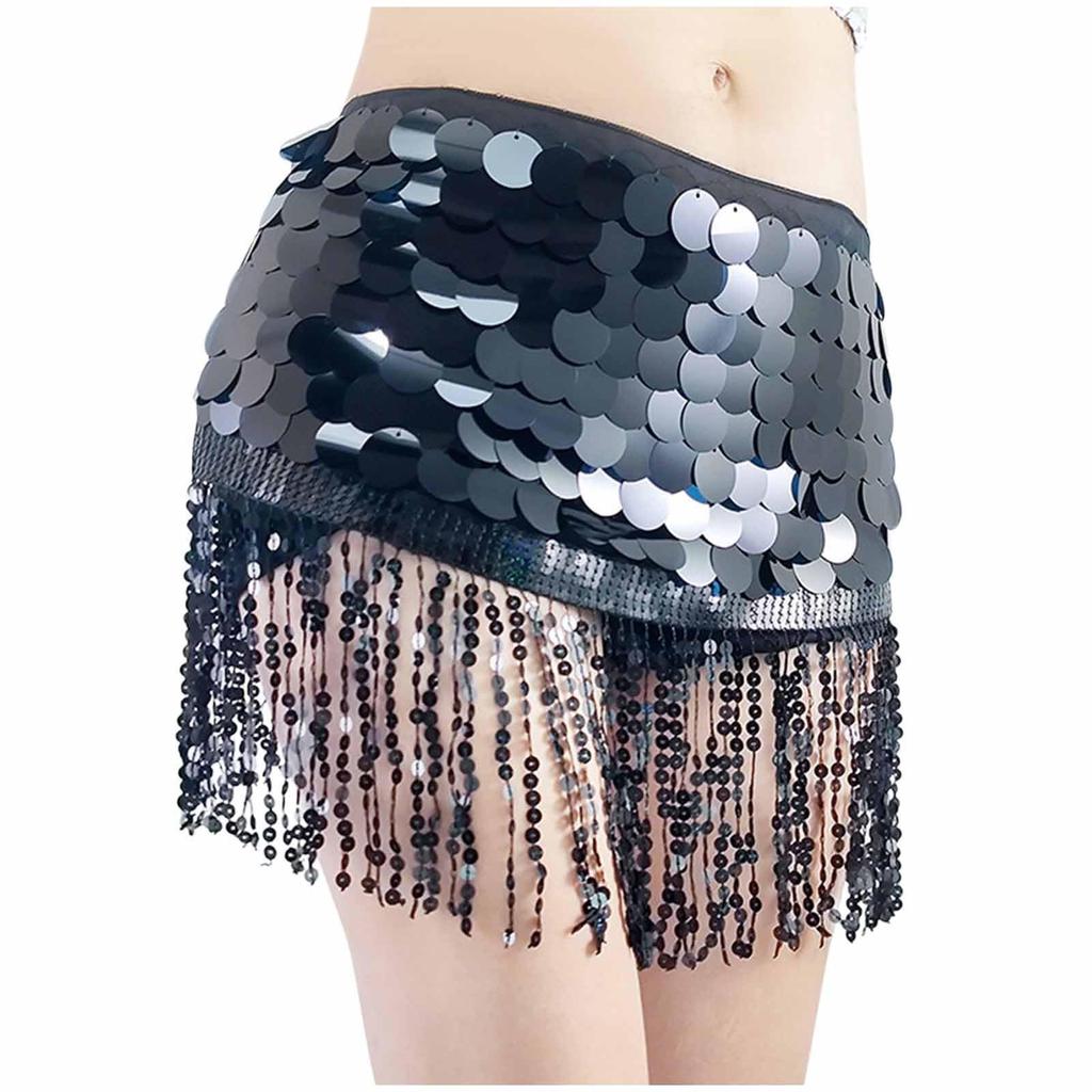 Women's High Waisted Sexy Sequined Half Skirt Waist Accessories Sequined Belly Dance Waist Scarf