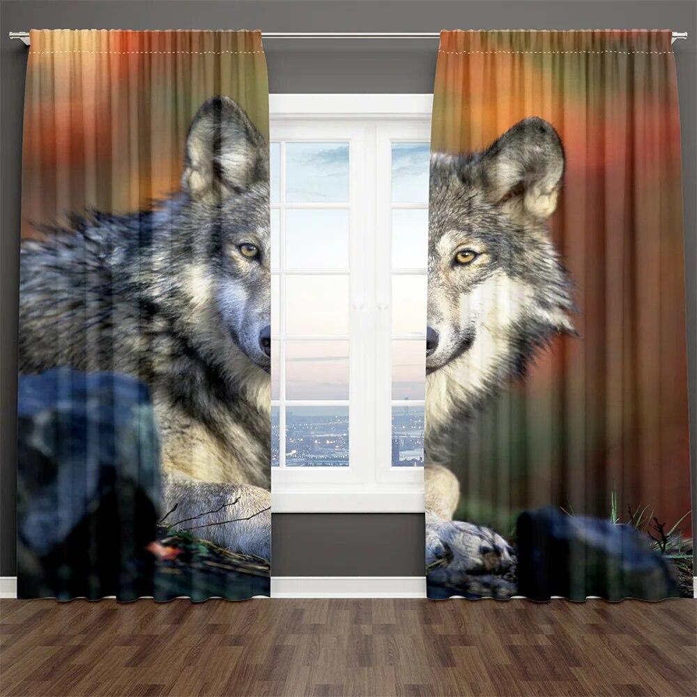 3D цифровой принт «волк в снегу» пейзаж с дикими животными, 2 шт., затеняющая оконная занавеска для гостиной, спальни, декор, карман для стержня