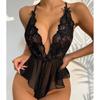 Сексуальное нижнее белье Женское прозрачное кружевное нижнее белье Без спинки С глубоким V-вырезом Корсет Просвечивающий Боди с открытой попой Экзотические Эротические Костюмы
