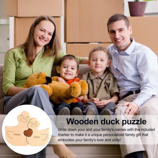 Yousheng 1 Set Wooden Duck Family Puzzle Ornament Love Heart Hugging Mother Father Baby Duck Jigsaw Table Sign Home Office Desktop Decoration