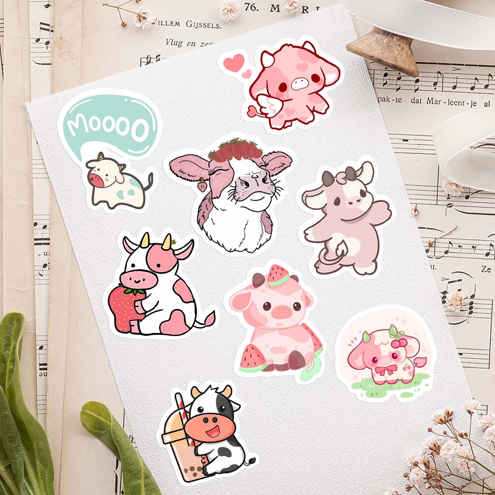 Милые Мультяшные Розовые Коровки Наклейки Животные DIY Детские Игрушки Подарок Декоративная Наклейка Для Скрапбукинга Ноутбука Телефона Багажа Бутылки Водонепроницаемые