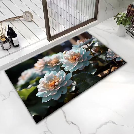 3D Визуальный Цветочный Коврик для Пола из Диатомитовой Грязи Реалистичный Цветочный Придверный Коврик Противоскользящий Впитывающий Коврик для Спальни Кухни Ванной Комнаты Дивана Кофейного Столика