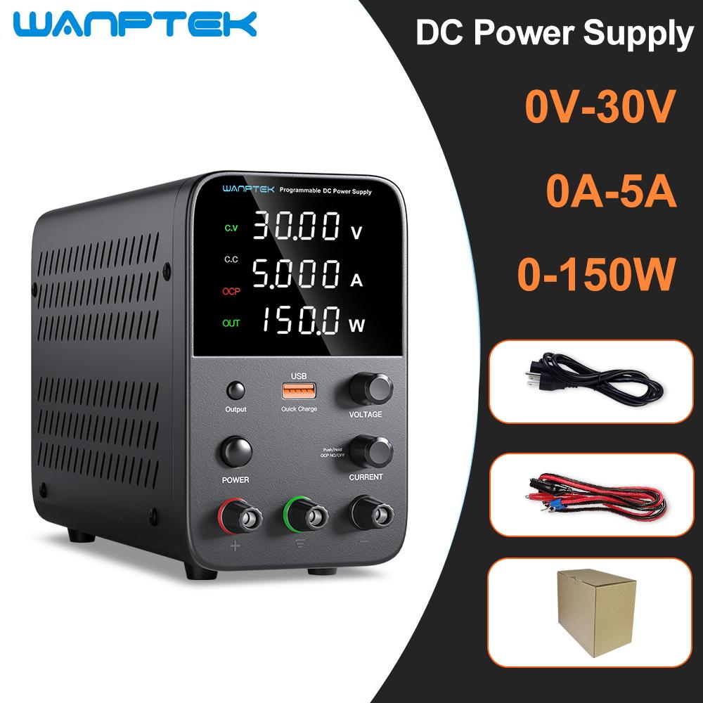 Wanptek Adjustable DC Power Supply 30V 10A 5A Lab Bench Power Source Stabilized Power Supply Voltage Regulator Switch 120V 60V5A