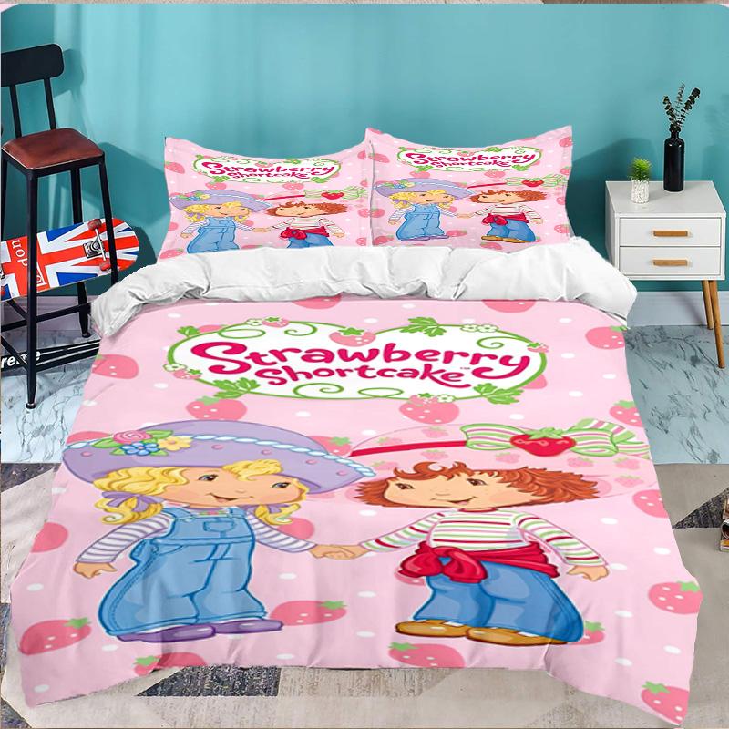 Straw-berry 3pcs Bedding Set,Including 1pc Duvet Cover And 2pcs Pillowcases Perfect Gift for Christmas,Ideal for Bedroom, Dormitory